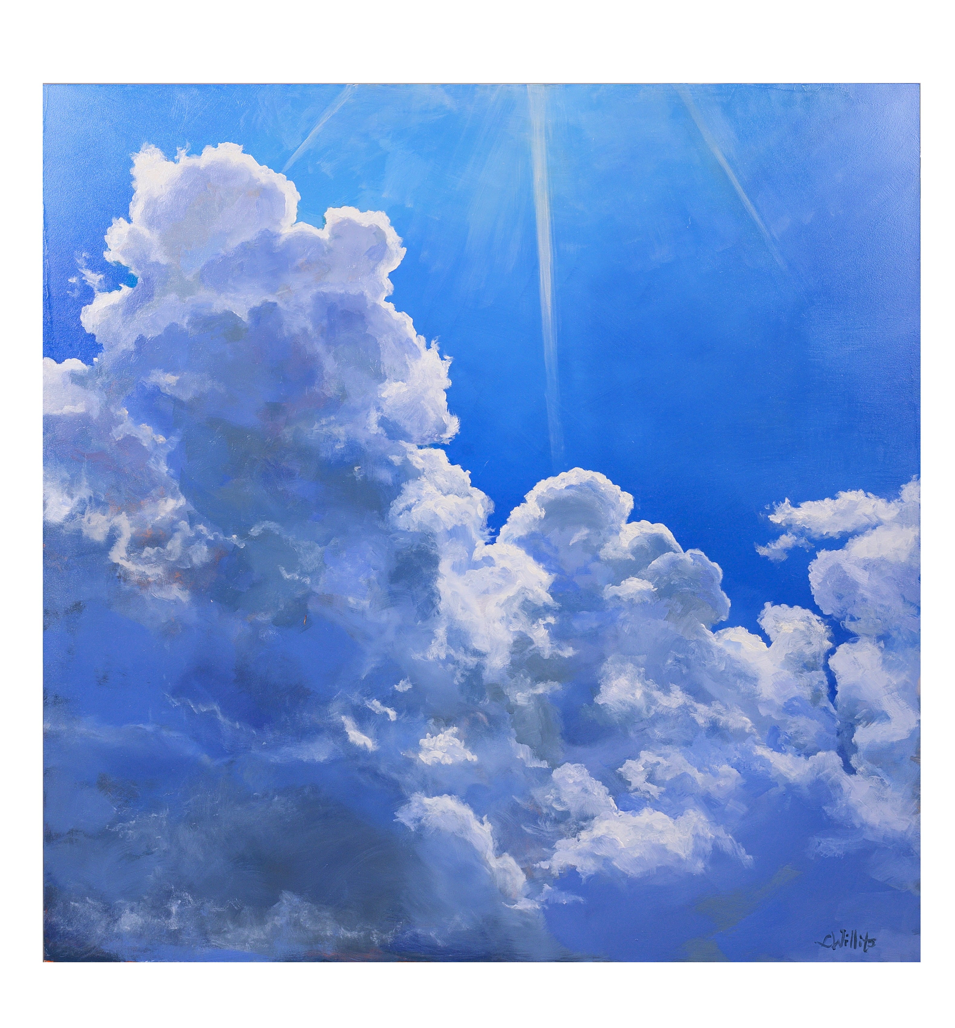 A painting of clouds called "Above and Beyond" by Lisa Willits.