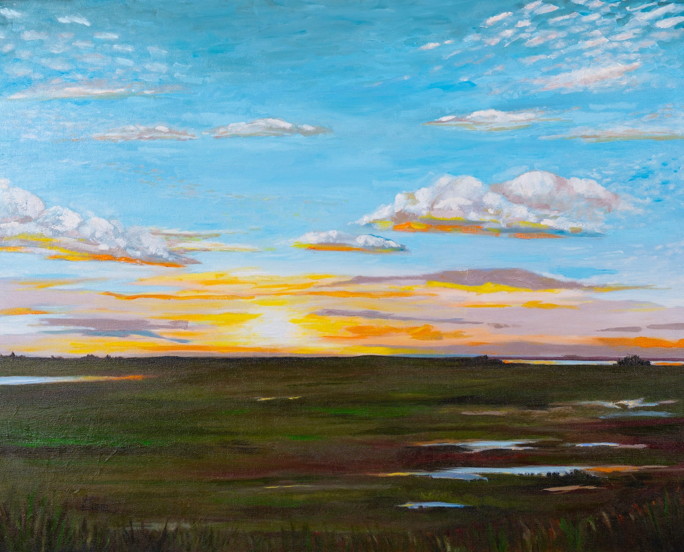 Sunset landscape painting by Heather Lumb.